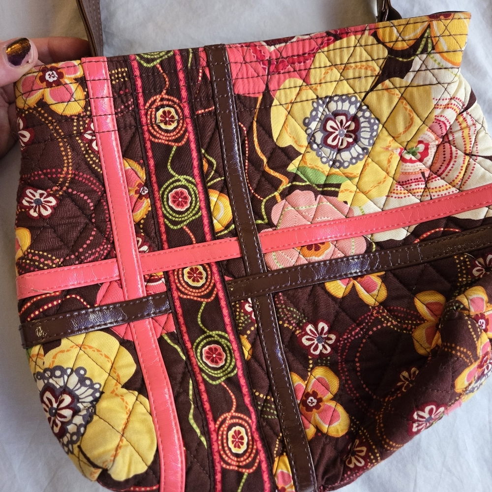 Vera Bradley warm pink & brown 70s florals mini tote bag - Picture 3 of 13